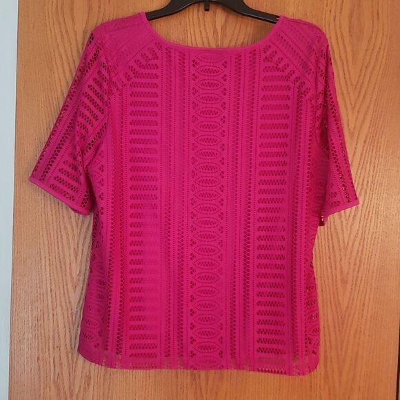 NWOT Bright Pink Dana Buchman 2 Layer Cutout Design Top Sz PXL - Picture 2 of 6